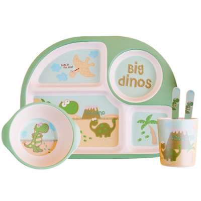 eco friendly  bamboo fiber children tableware reusable feeding plate set kids dinner set