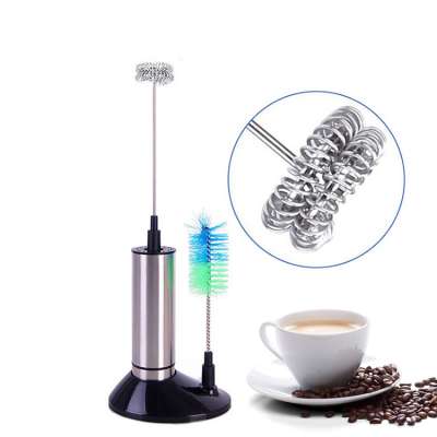 Battery stainless steel Double layer whisk milk frother, coffee milk warmer frother,electric milk frother coffee mixer